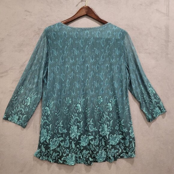 Valolia Blouse Women's Size XXL Sheer Overlay Floral Stretchy Office Casual - Picture 2 of 6